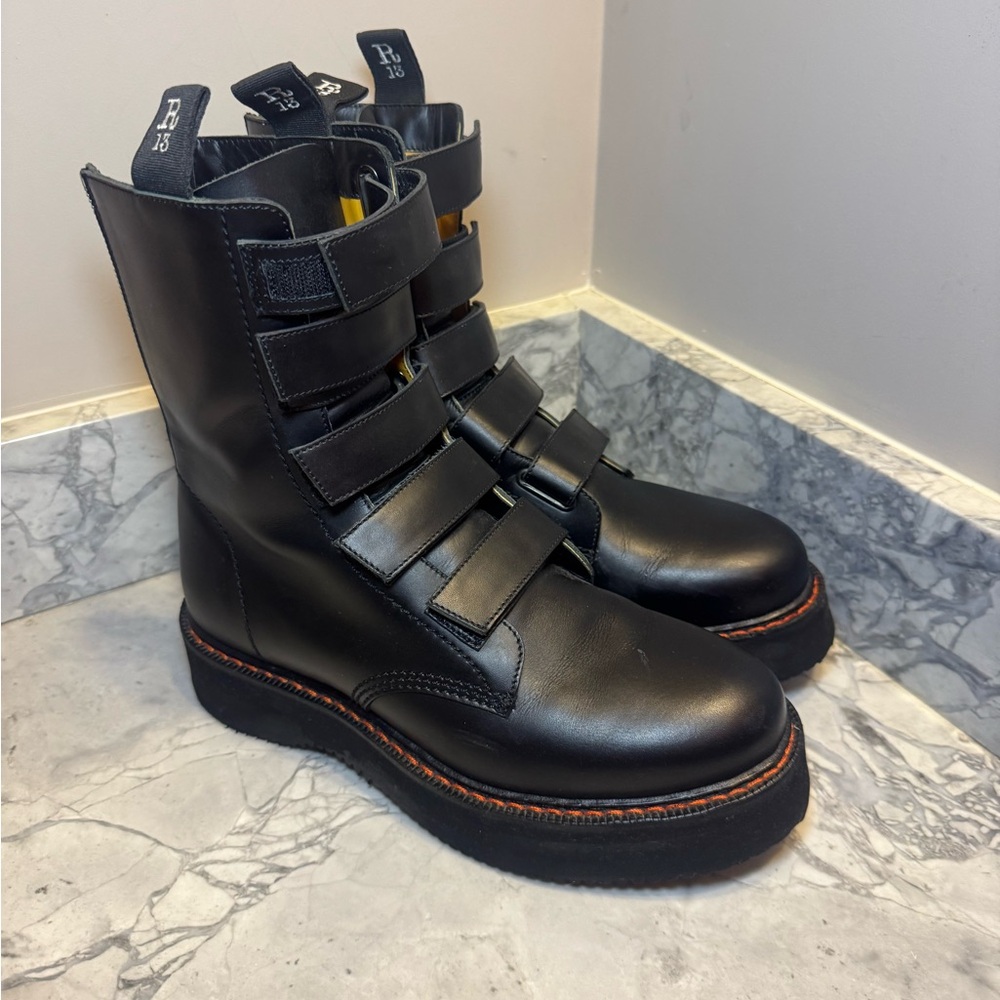R13 single stack black leather Boots